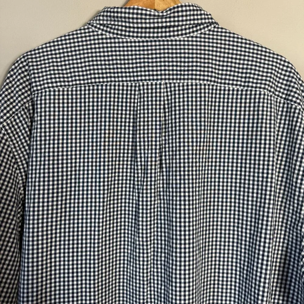 J.Crew Stretch Organic Cotton Gingham Button Down Shirt Men's 3XL Navy White